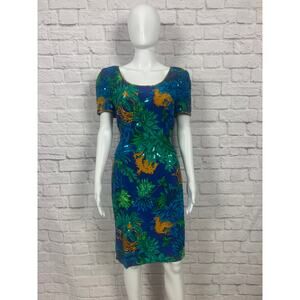 Vintage 1980s 100% Silk A.J. Bari Pattern Beaded and Sequins Dress